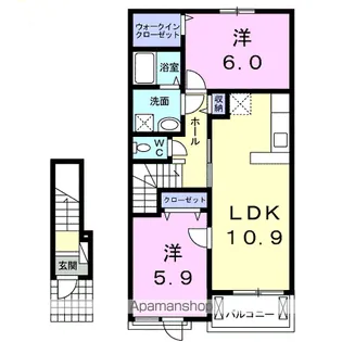 クワルツ ド ロッシュB【2階】の間取り